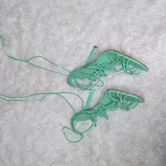 SCHUTZ Heyde Nappa Leather Heeled Strappy Lace Up Sandal Mint Green NEW Size 9.5 - Picture 7 of 10